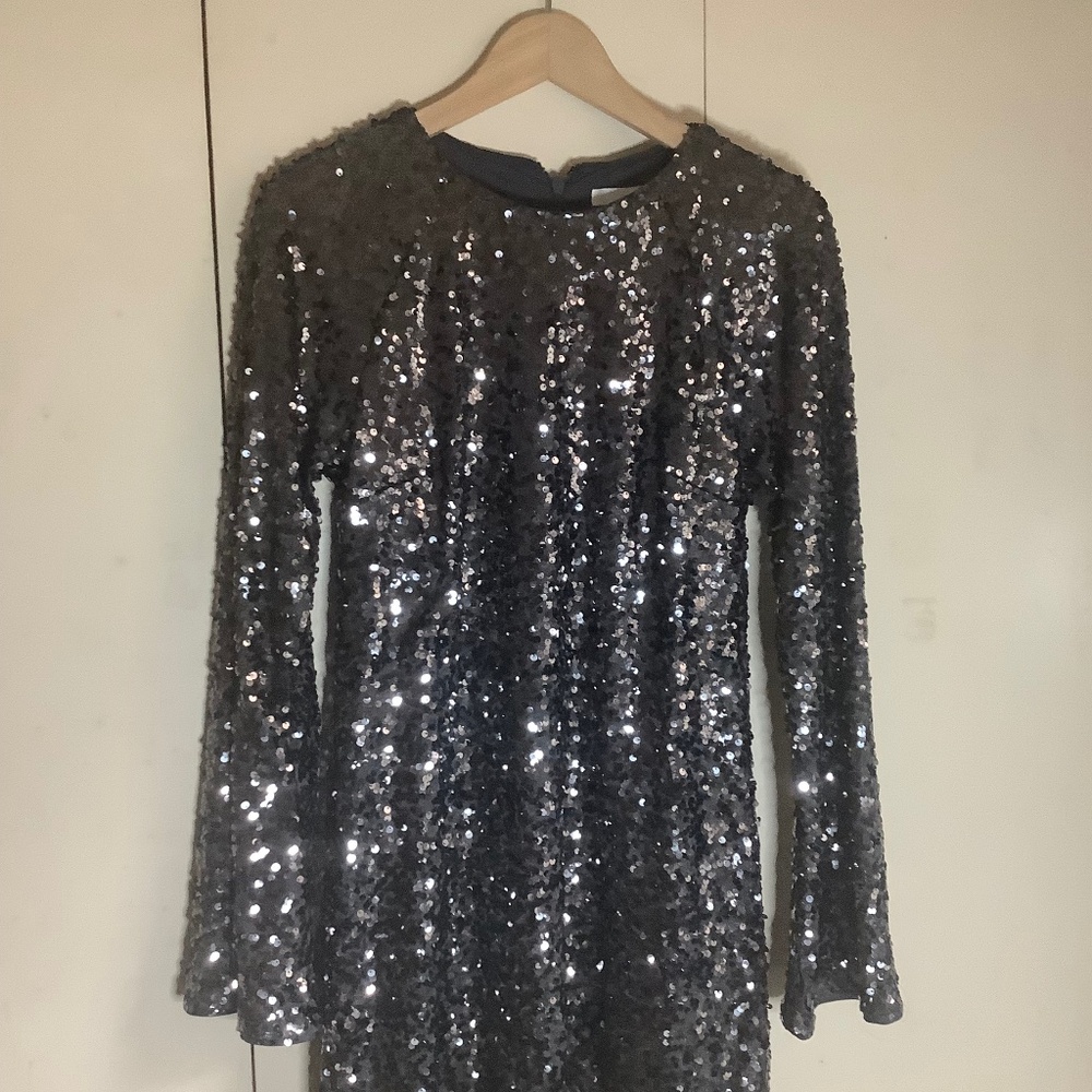 Gunmetal Long Sleeve Sequin Mini in S/M